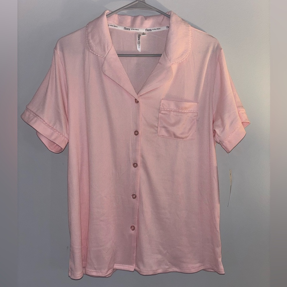 🌸Flora by Flora Nikrooz Soft Pink Button-Up Sleep Shirt
